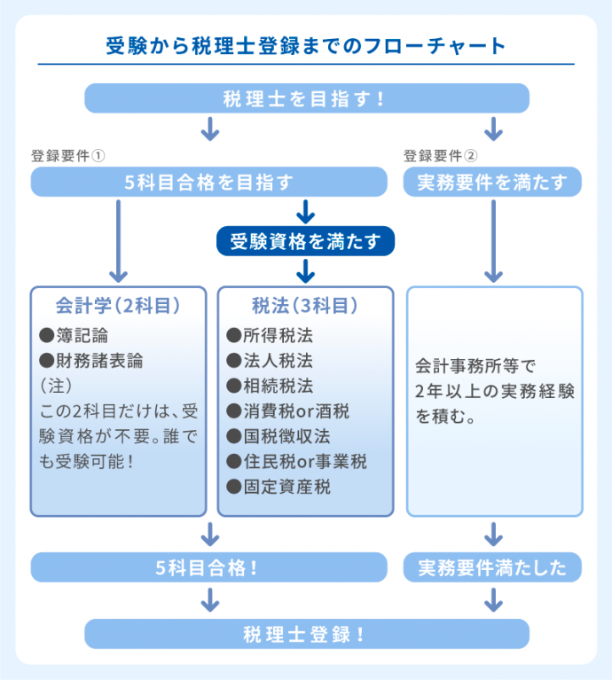 受験から税理士登録までのフローチャート